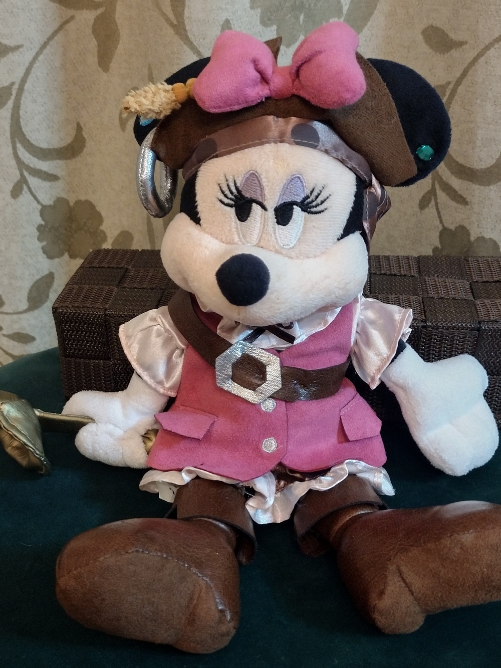 Disney Parks 11" Pink and Brown Pirate Minnie Mouse Plush Costume